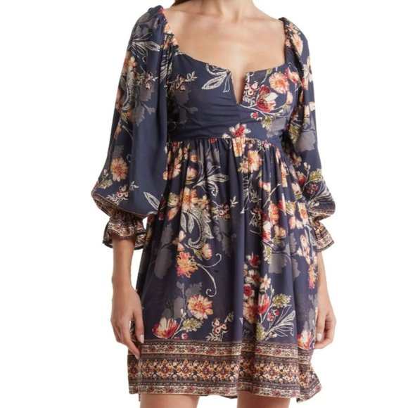 Angie Dresses & Skirts - NWOT Angie Navy Floral Rayon 3/4 Sleeve Mini Dress Size XL